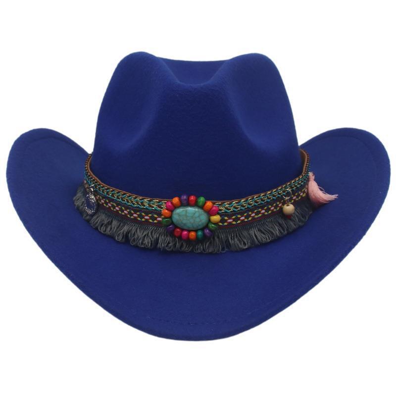 Unisex Fall Vintage Western Cowboy Woolen Sun Protection Wide Brim Hat-Unitsen