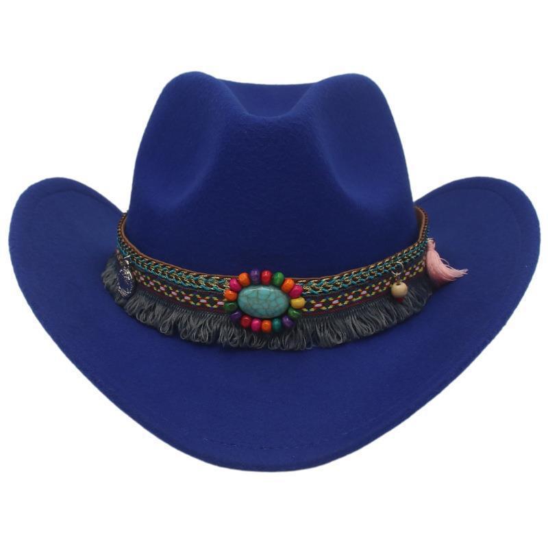 Unisex Fall Vintage Western Cowboy Woolen Sun Protection Wide Brim Hat-Unitsen