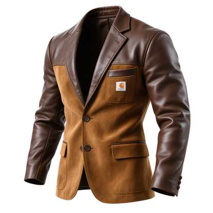 Men's Vintage Brown Leather And Suede Blazer-Unitsen