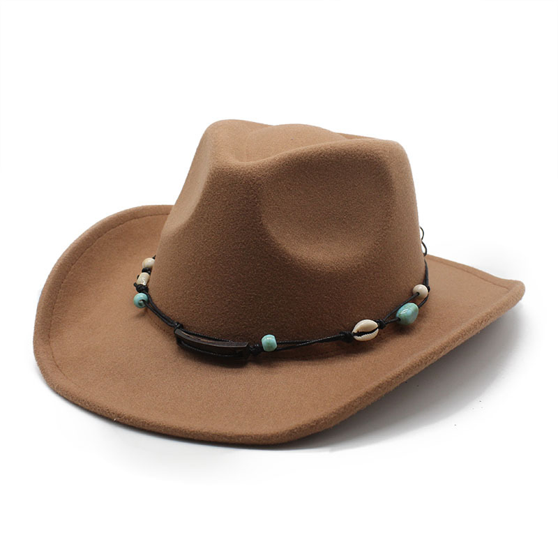 Unisex Fall Vintage Western Cowboy Woolen Sun Protection Wide Brim Hat-Unitsen
