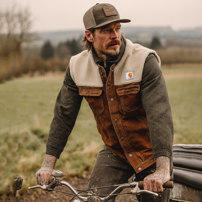 Men's Vintage Rustic Adventure: Brown Vest And Fleece Layering-Unitsen