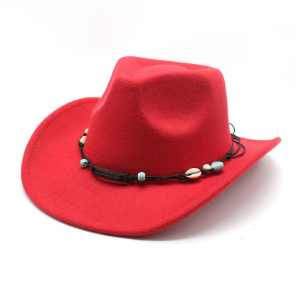 Unisex Fall Vintage Western Cowboy Woolen Sun Protection Wide Brim Hat-Unitsen