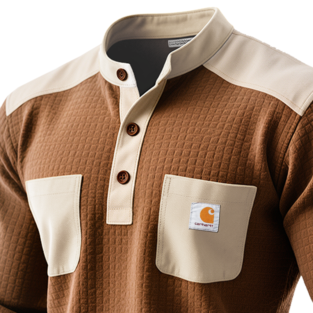 Men's Vintage Brown Henley Shirt With Contrast Patches And Logo Detail-Unitsen