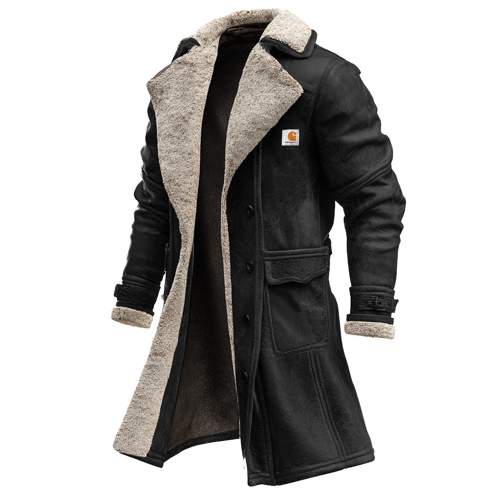 Men's Vintage Brown Suede Leather Coat With Faux Fur Lining-Unitsen