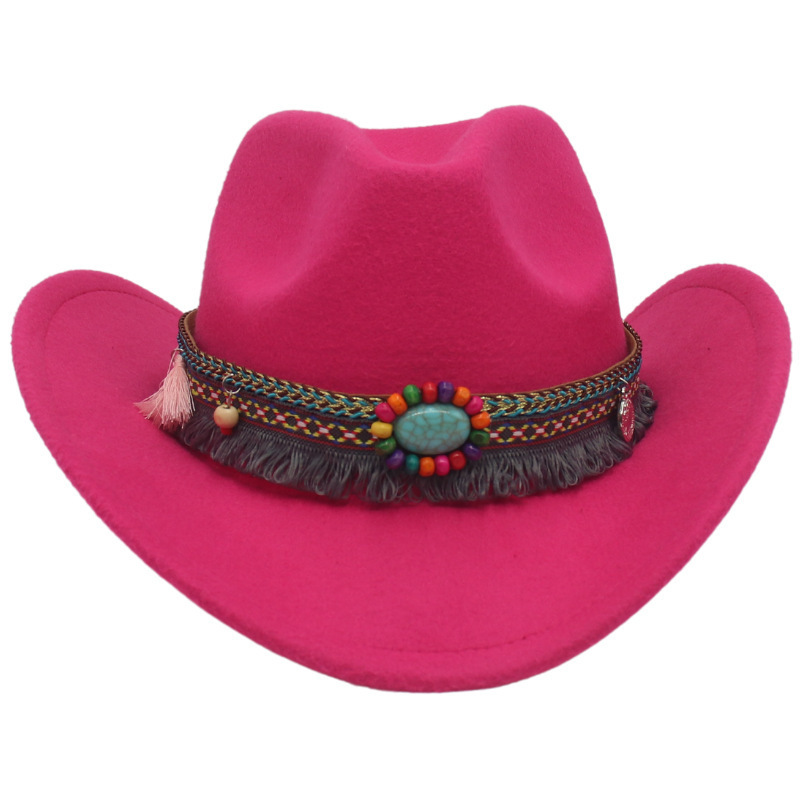 Unisex Fall Vintage Western Cowboy Woolen Sun Protection Wide Brim Hat-Unitsen