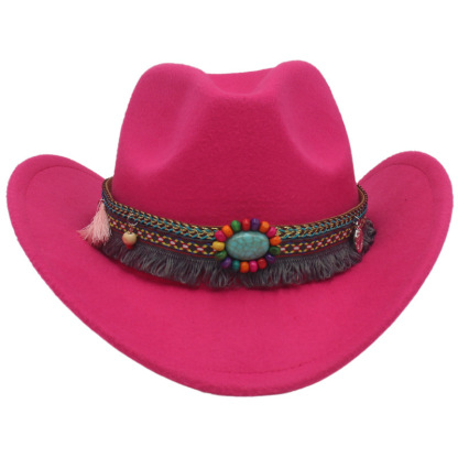 Unisex Fall Vintage Western Cowboy Woolen Sun Protection Wide Brim Hat-Unitsen