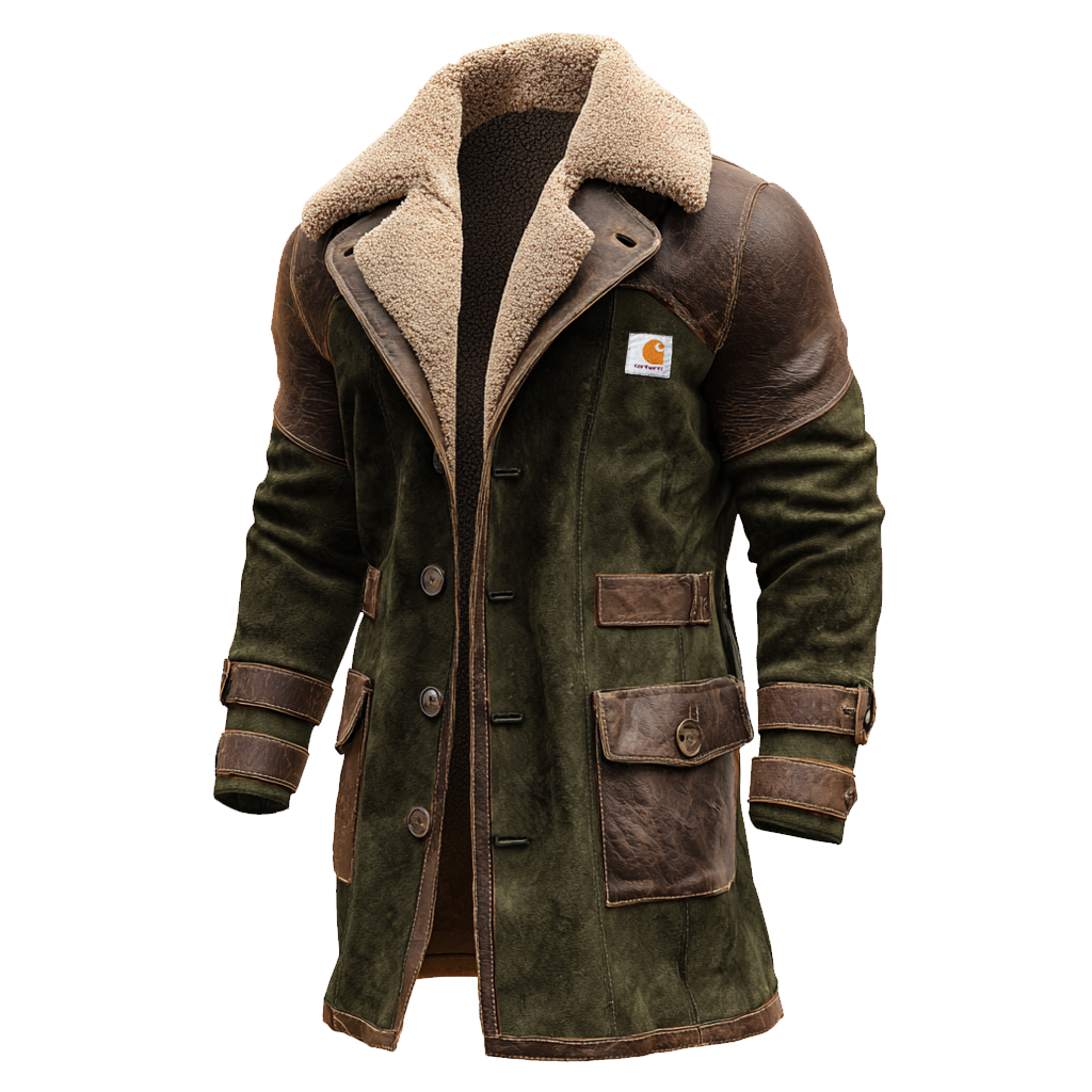 Men's Vintage Brown Suede Leather And Faux Fur Lined Jacket-Unitsen