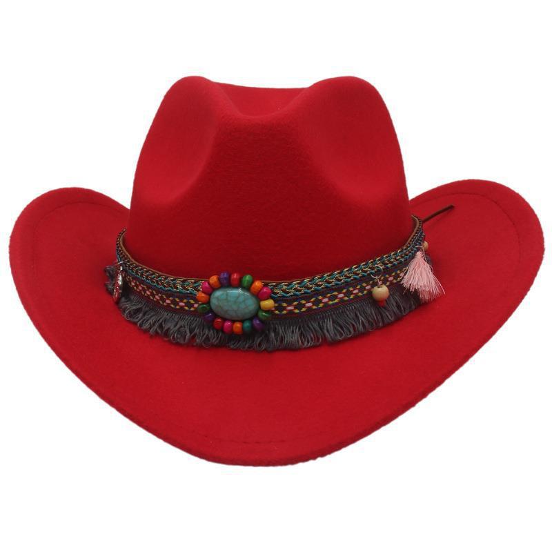 Unisex Fall Vintage Western Cowboy Woolen Sun Protection Wide Brim Hat-Unitsen