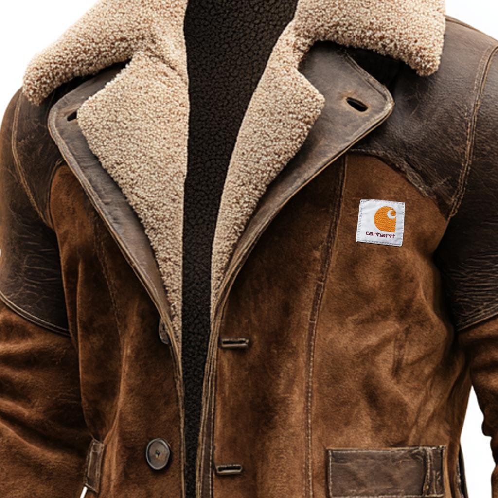 Men's Vintage Brown Suede Leather And Faux Fur Lined Jacket-Unitsen