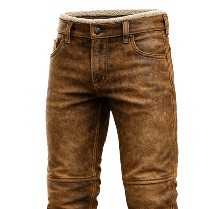 Men's Vintage Warm Brown Pants With Fleece Lining-Unitsen