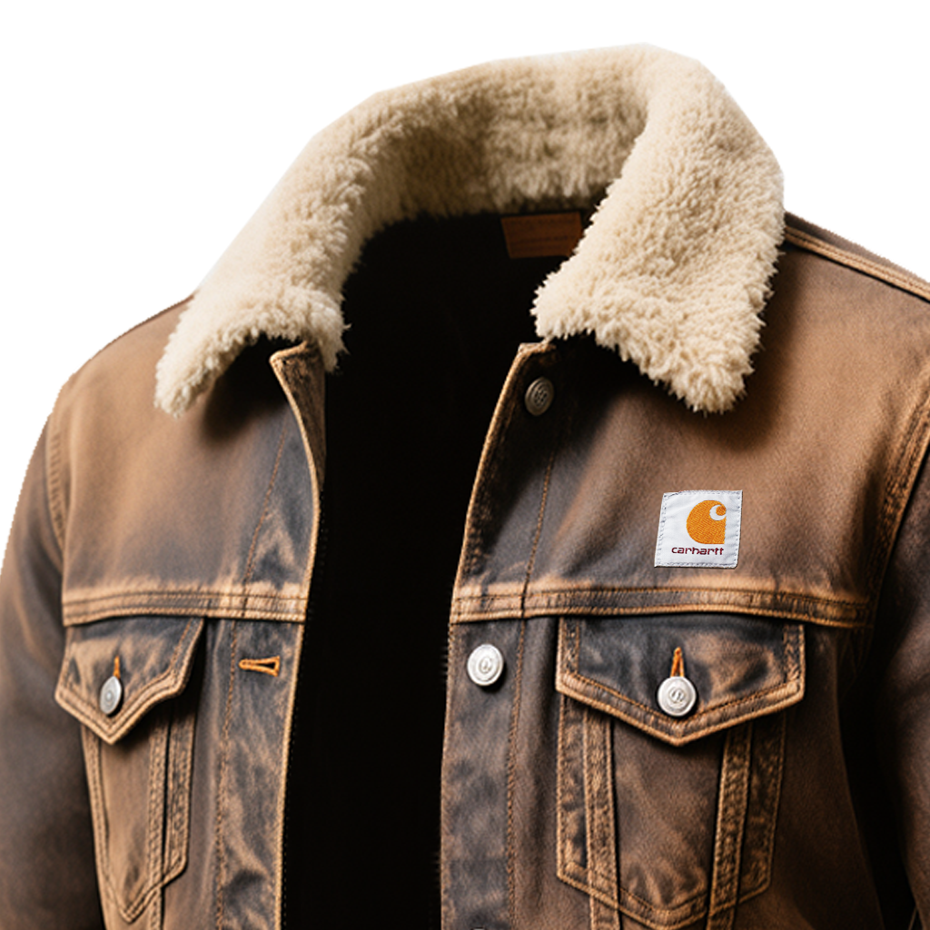 Men's Vintage Brown Denim Jacket With Sherpa Lining-Unitsen