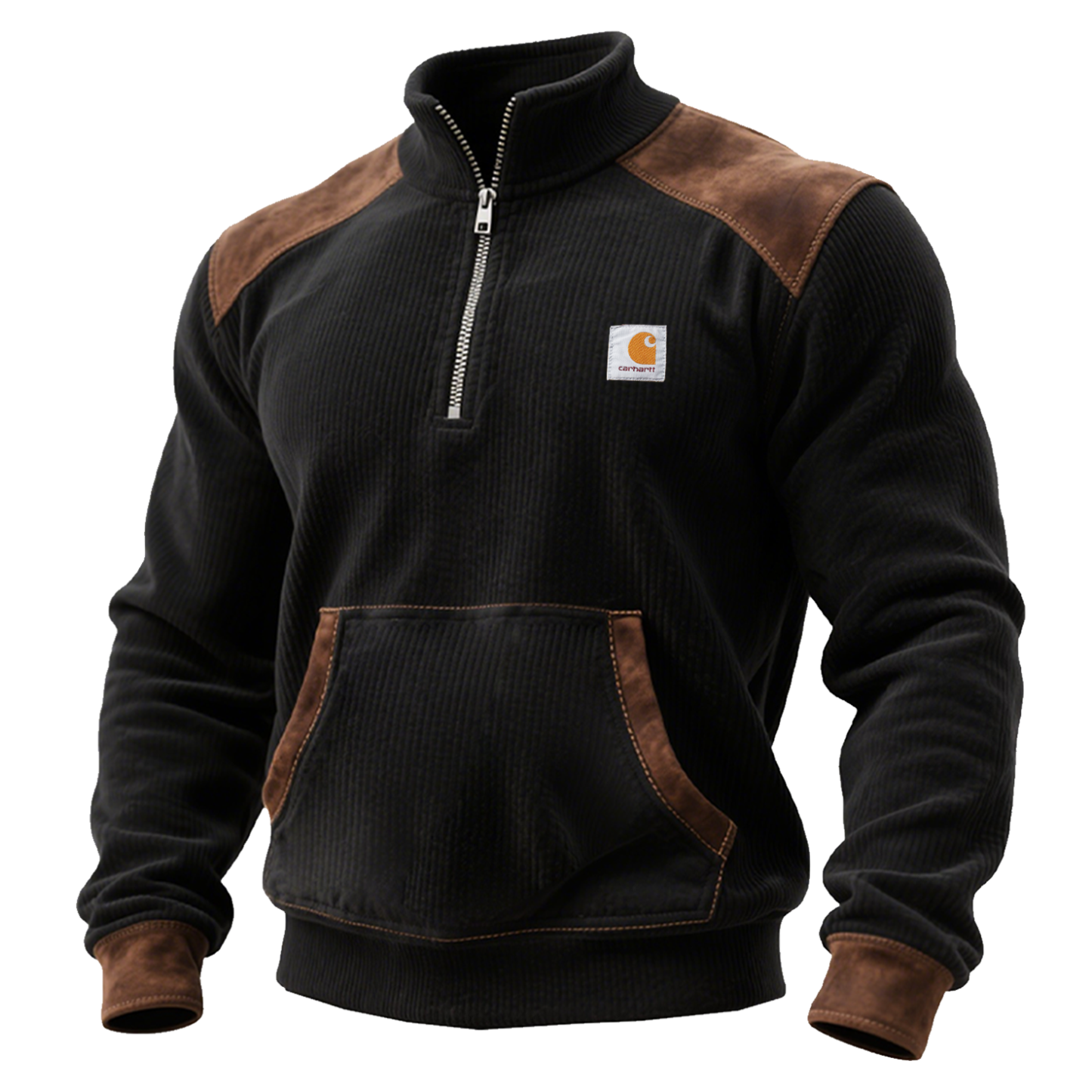 Men's Vintage Black And Brown Chenille Quarter-Zip Sweatshirt