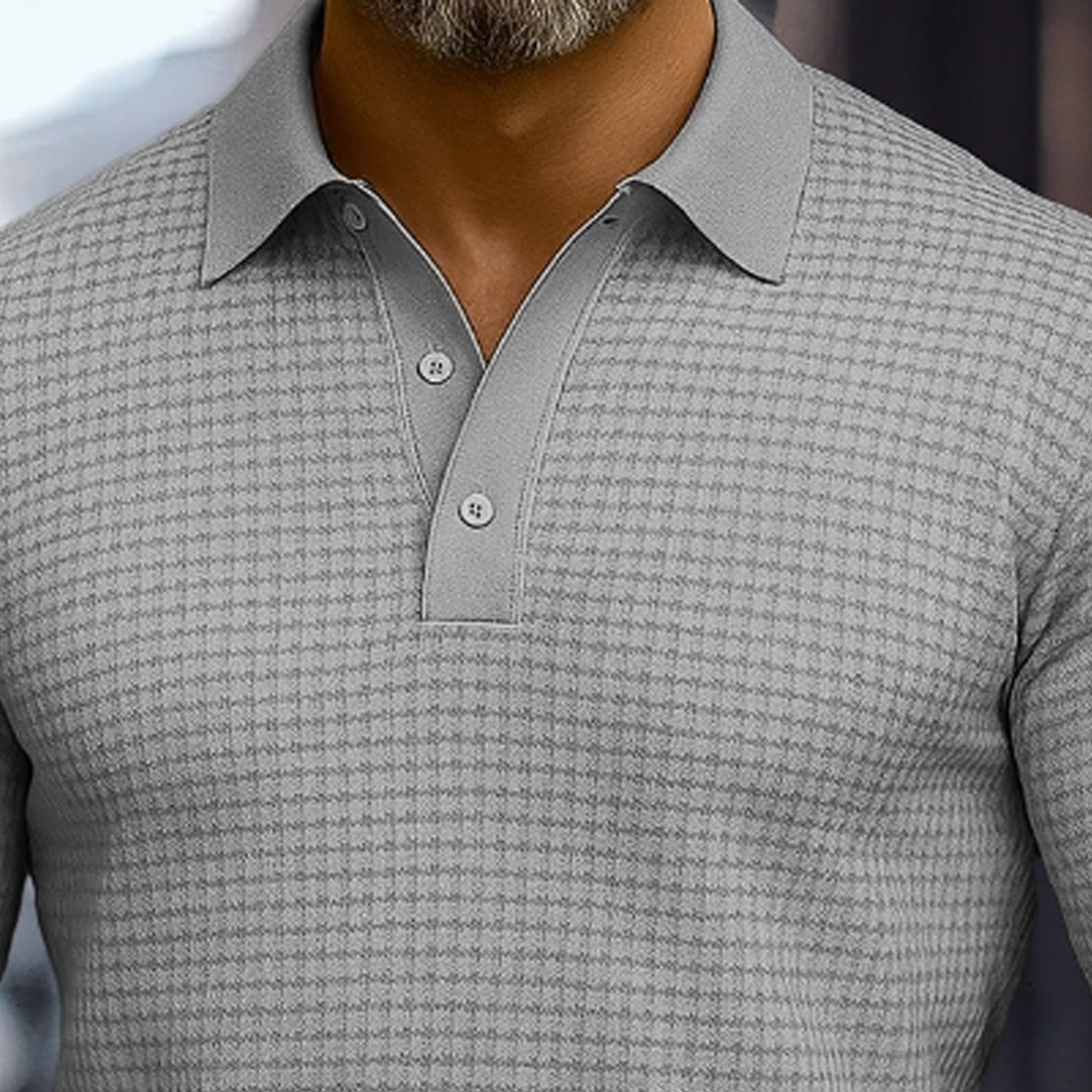 Men's Vintage Elegant Gray Polo Shirt With Long Sleeves For Modern Gentlemen-Unitsen