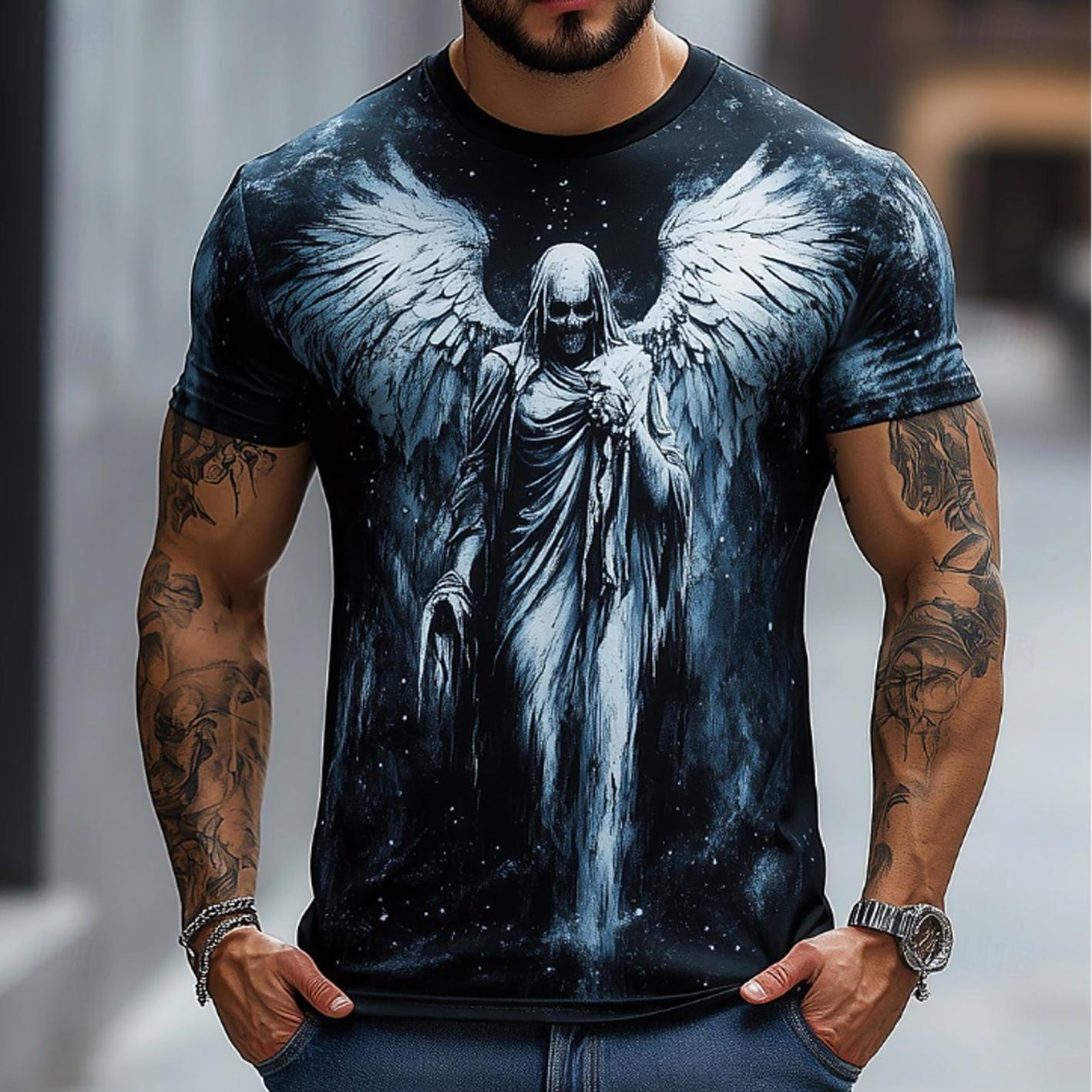 Men's Vintage Angel Wings Graphic T-Shirt-Unitsen