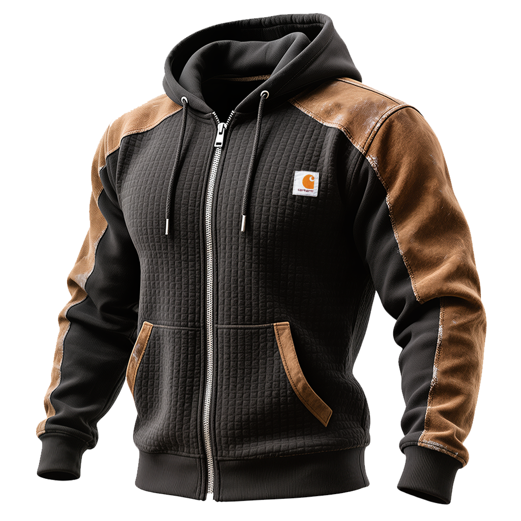 Men's Vintage Quilted Hoodie With Contrast Panels-Unitsen