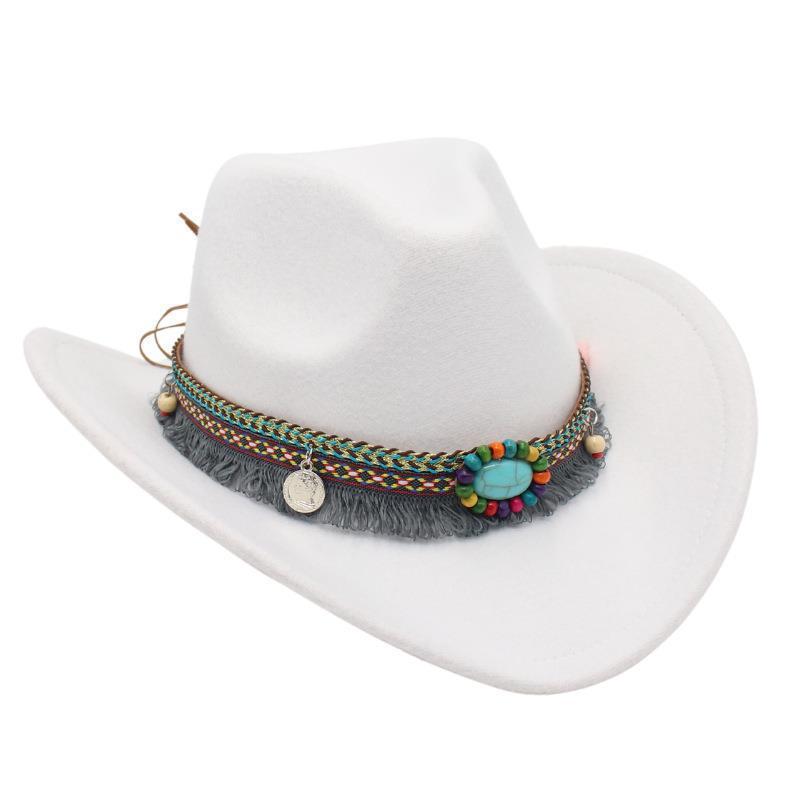 Unisex Fall Vintage Western Cowboy Woolen Sun Protection Wide Brim Hat-Unitsen