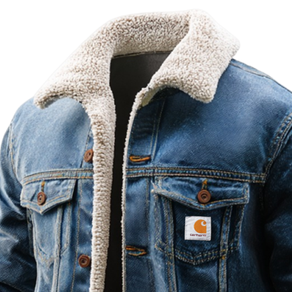Men's Vintage Warm Denim Jacket With Sherpa Lining-Unitsen