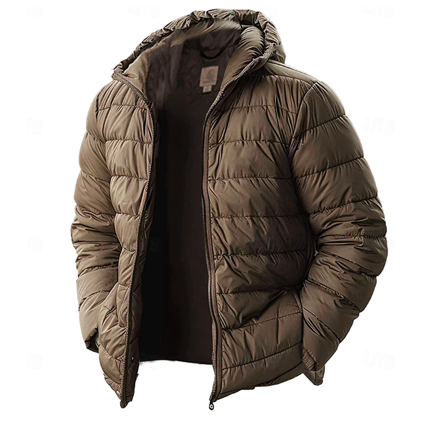 Men's Vintage Olive Green Puffer Jacket With Hood-Unitsen