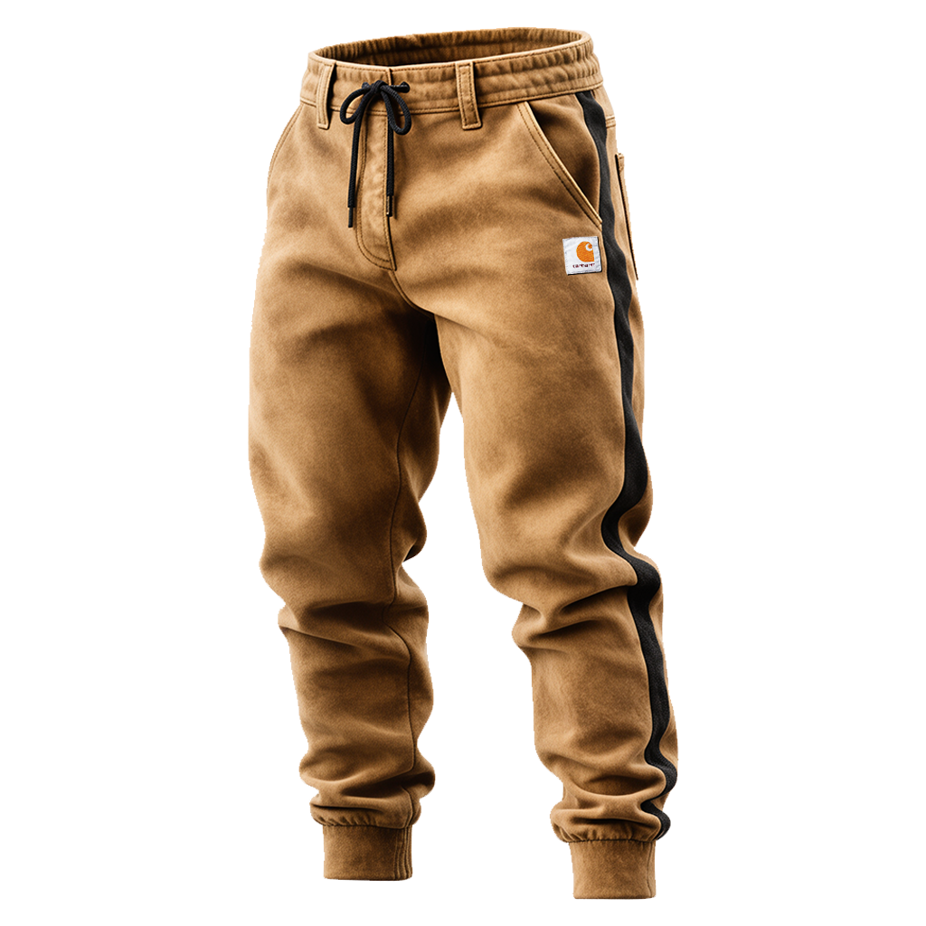 Men's Vintage Brown Fleece Jogger Pants With Black Side Stripes-Unitsen