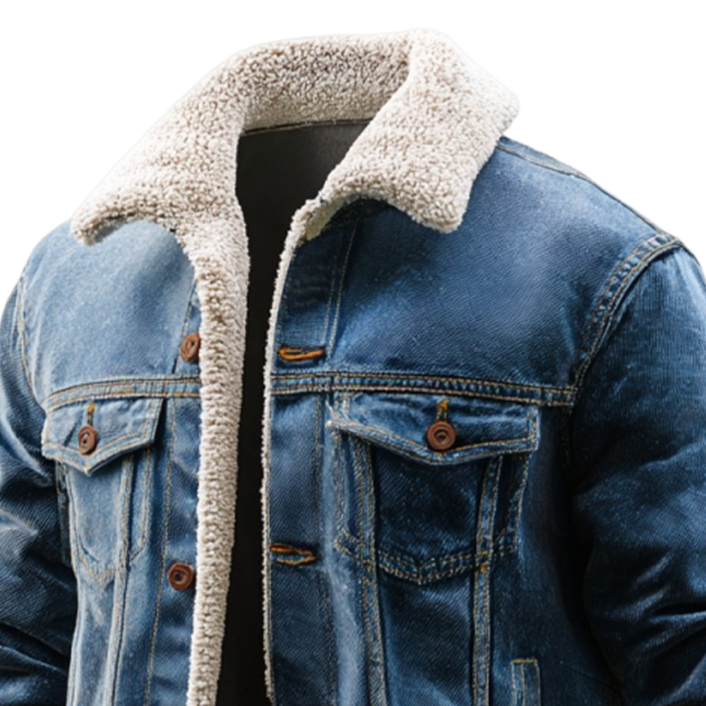 Men's Vintage Warm Denim Jacket With Faux Shearling Collar-Unitsen