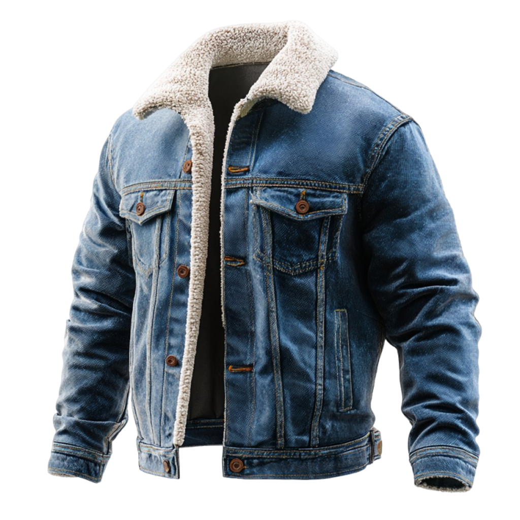 Men's Vintage Warm Denim Jacket With Faux Shearling Collar-Unitsen