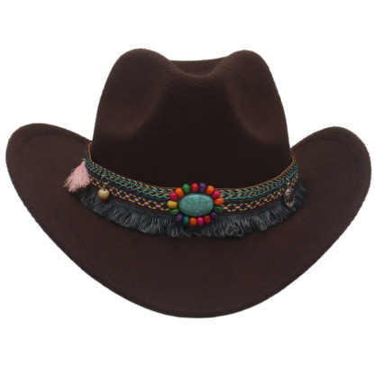 Unisex Fall Vintage Western Cowboy Woolen Sun Protection Wide Brim Hat-Unitsen