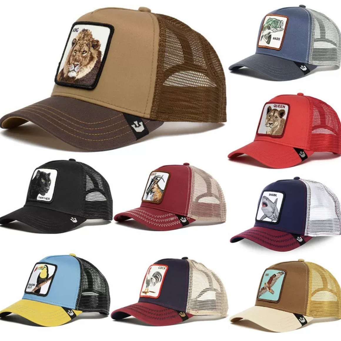 Animal Baseball Cap, Sun Protection Mesh, Embroidered Truck Driver, Black Panther,Rooster And Lion Hat-Unitsen