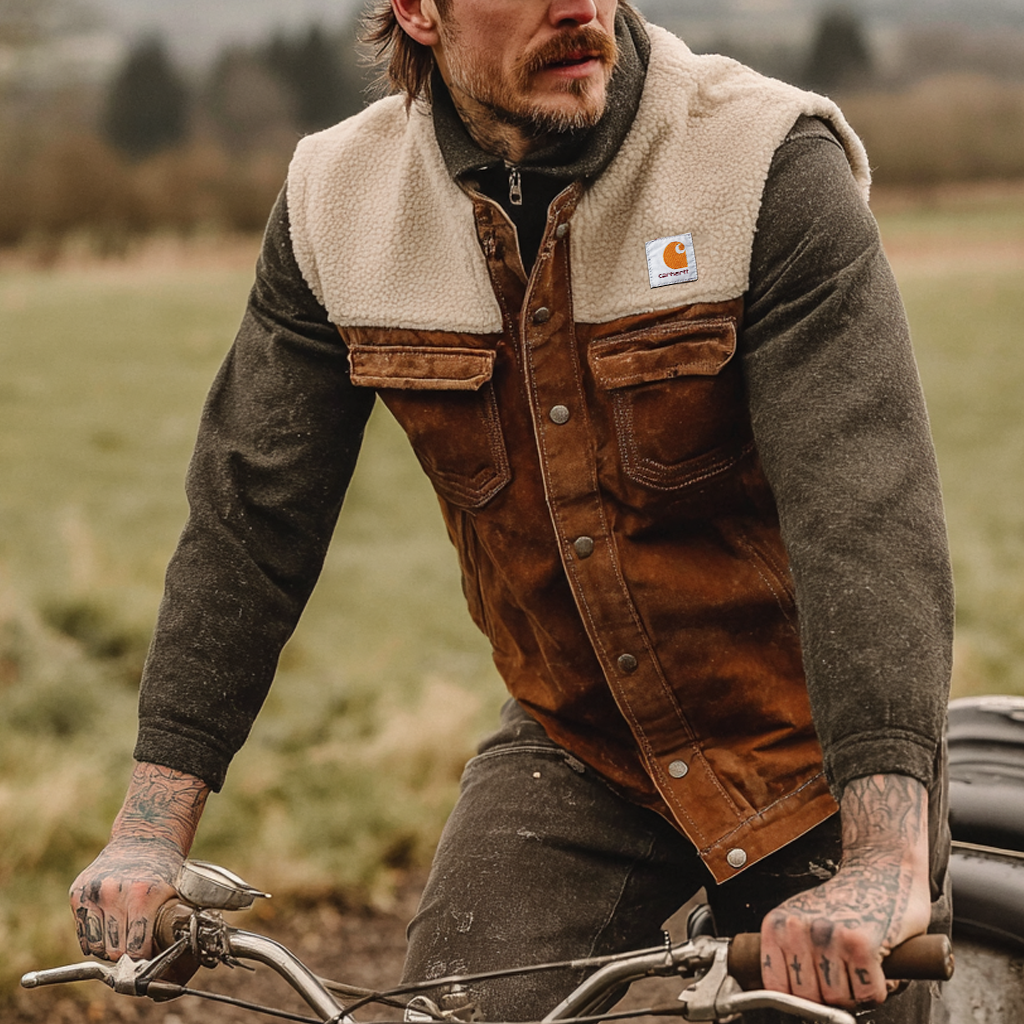 Men's Vintage Rustic Adventure: Brown Vest And Fleece Layering-Unitsen