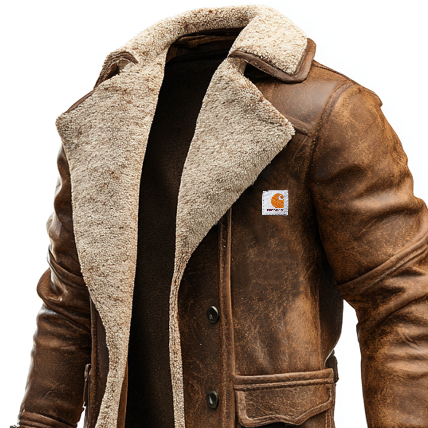 Men's Vintage Brown Suede Leather Coat With Faux Fur Lining-Unitsen