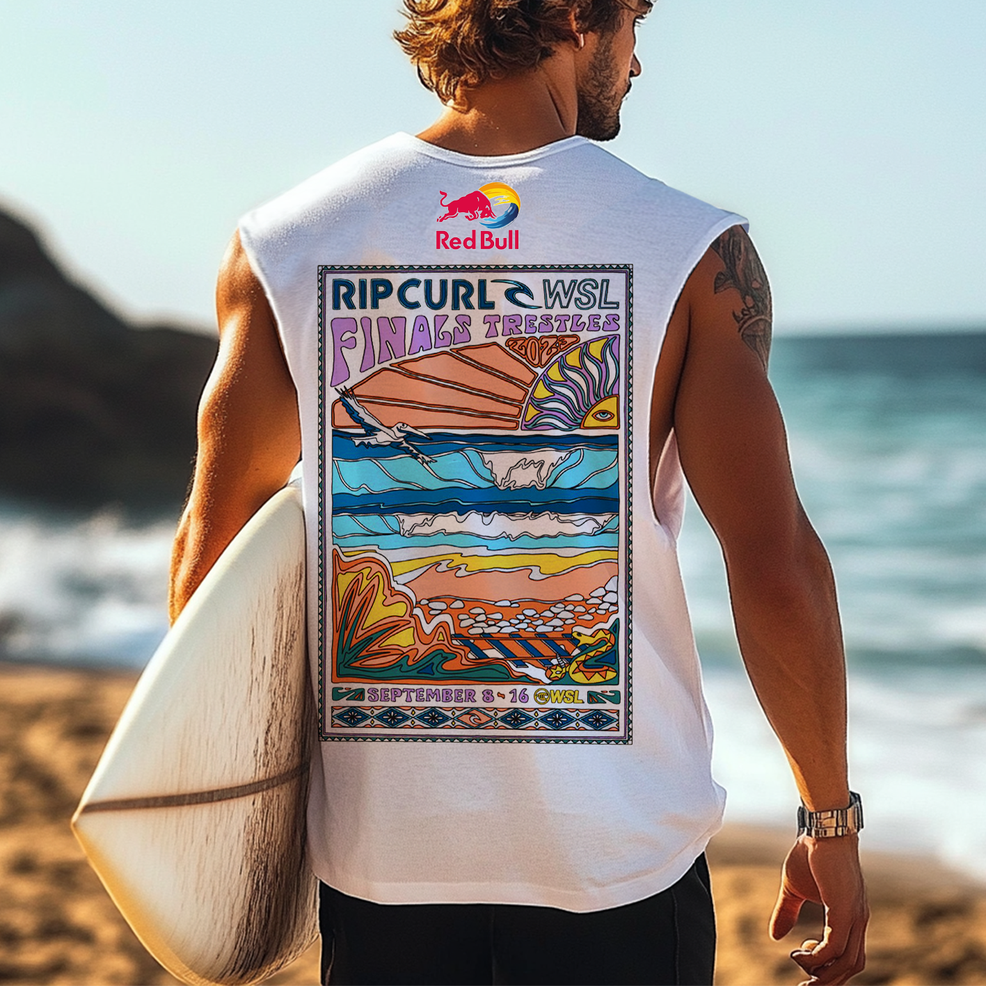 Men's Vintage Surfing Oversized WSL Poster Racing Graphic Print Tank Top-Unitsen