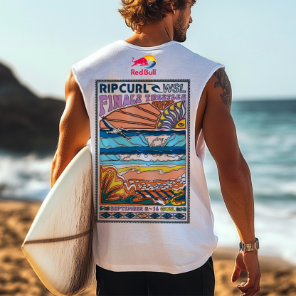 Men's Vintage Surfing Oversized WSL Poster Racing Graphic Print Tank Top-Unitsen