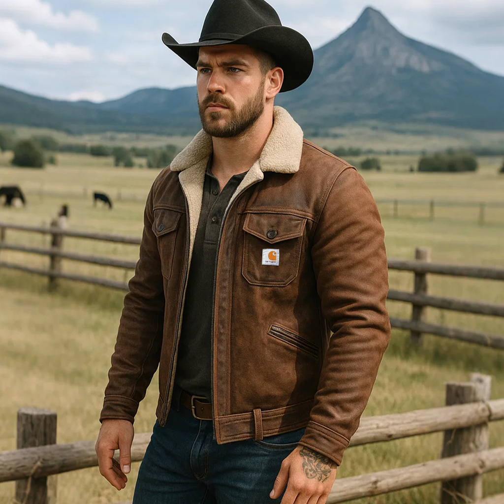 Men's Vintage Brown Suede Leather Sherpa Lining Jacket-Unitsen