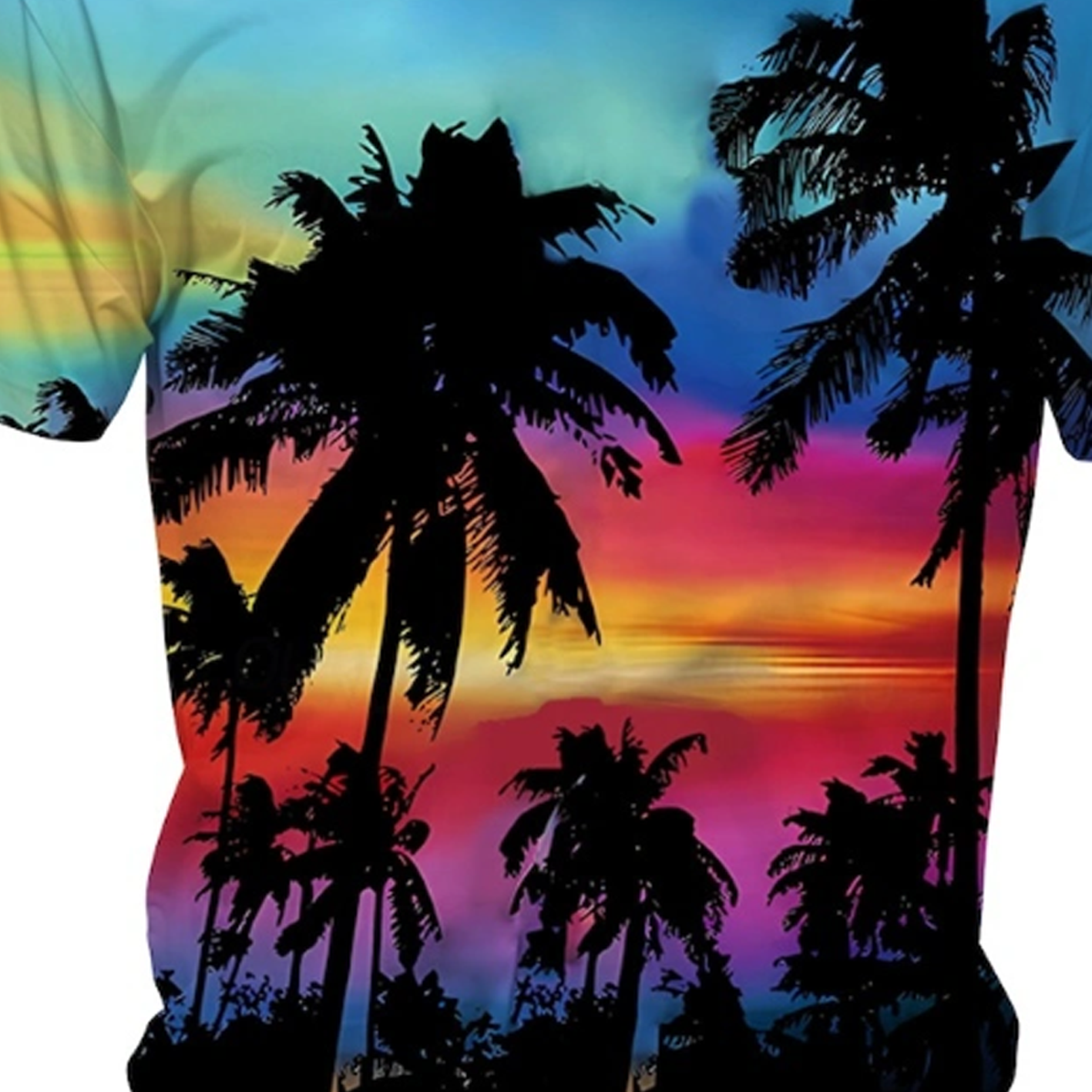 Men's Vintage Tropical Sunset Palm Tree Graphic T-Shirt-Unitsen