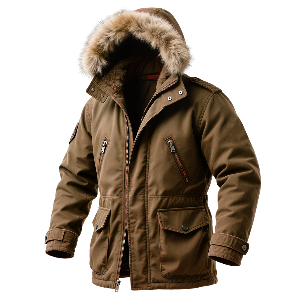 Men's Vintage Warm Winter Parka With Fur-lined Hood-Unitsen