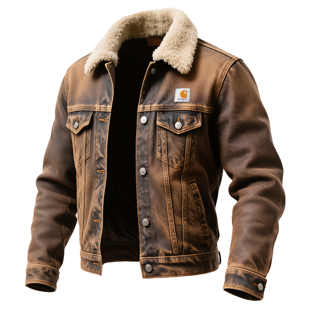 Men's Vintage Brown Denim Jacket With Sherpa Lining-Unitsen