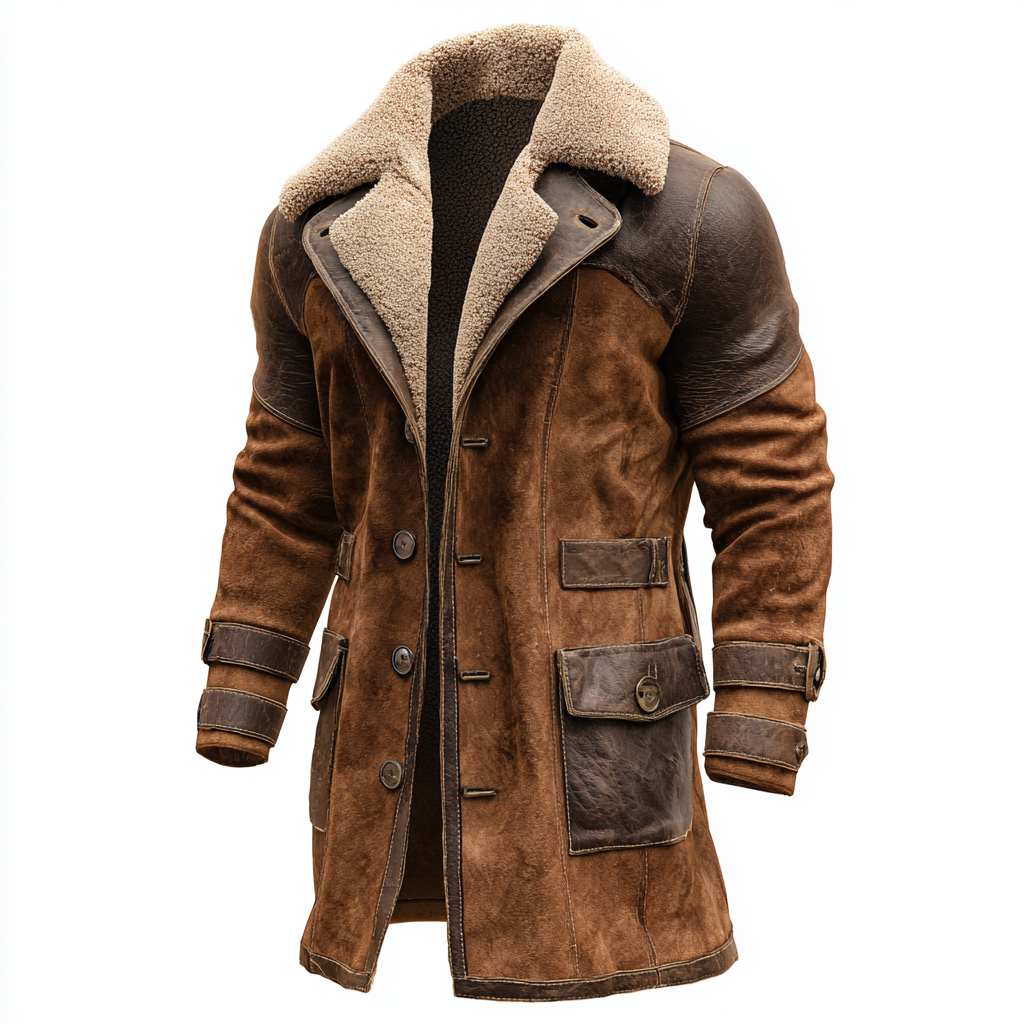 Men's Vintage Brown Leather Shearling Coat-Unitsen