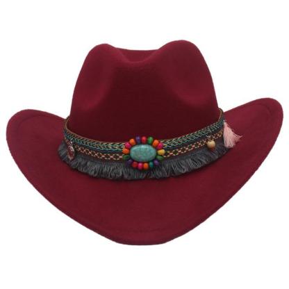 Unisex Fall Vintage Western Cowboy Woolen Sun Protection Wide Brim Hat-Unitsen