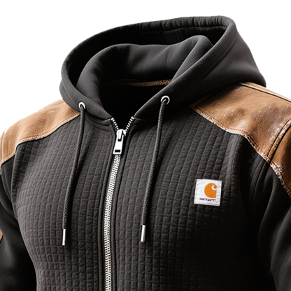 Men's Vintage Quilted Hoodie With Contrast Panels-Unitsen