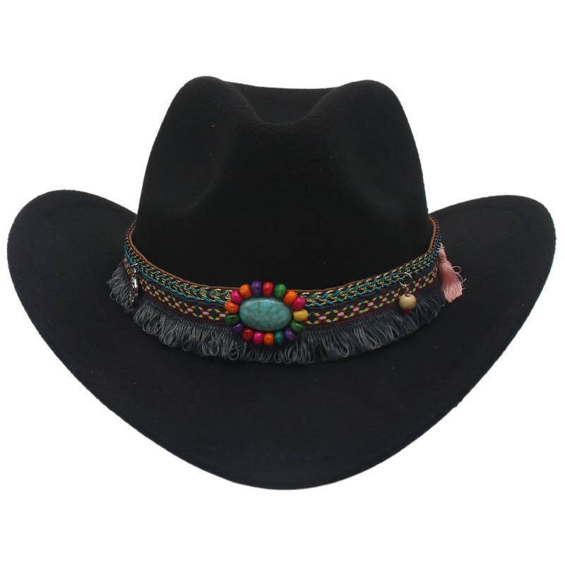 Unisex Fall Vintage Western Cowboy Woolen Sun Protection Wide Brim Hat-Unitsen