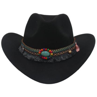 Unisex Fall Vintage Western Cowboy Woolen Sun Protection Wide Brim Hat-Unitsen
