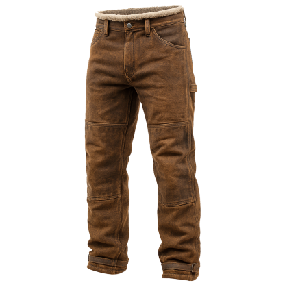 Men's Vintage Warm Brown Cargo Pants With Fleece Lining-Unitsen
