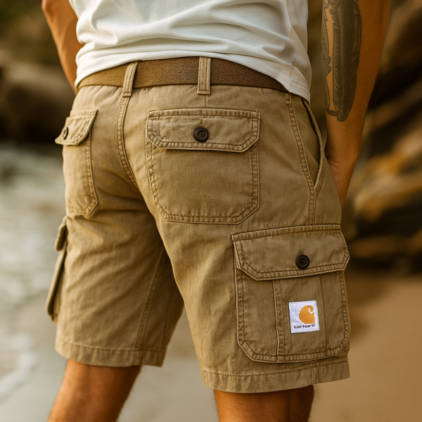 Men's Vintage Multi-Pocket Utility Cargo Shorts For Outdoor Adventures-Unitsen