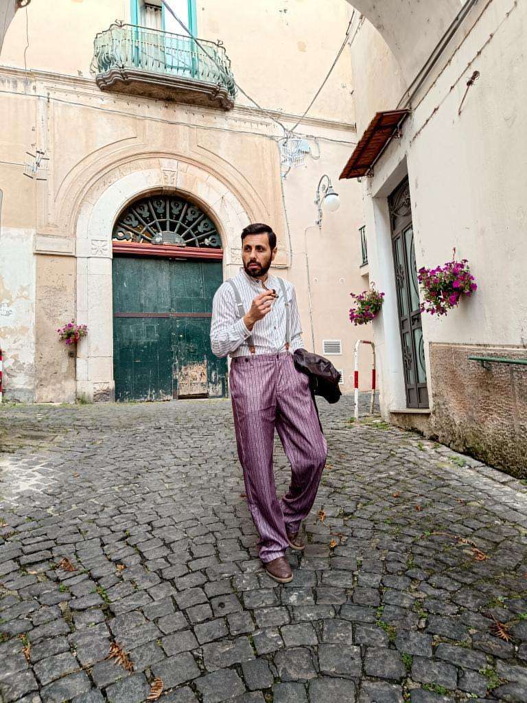 Men's Collarless Shirt Vintage Stripe Long Sleeve Daily Tops White-Unitsen