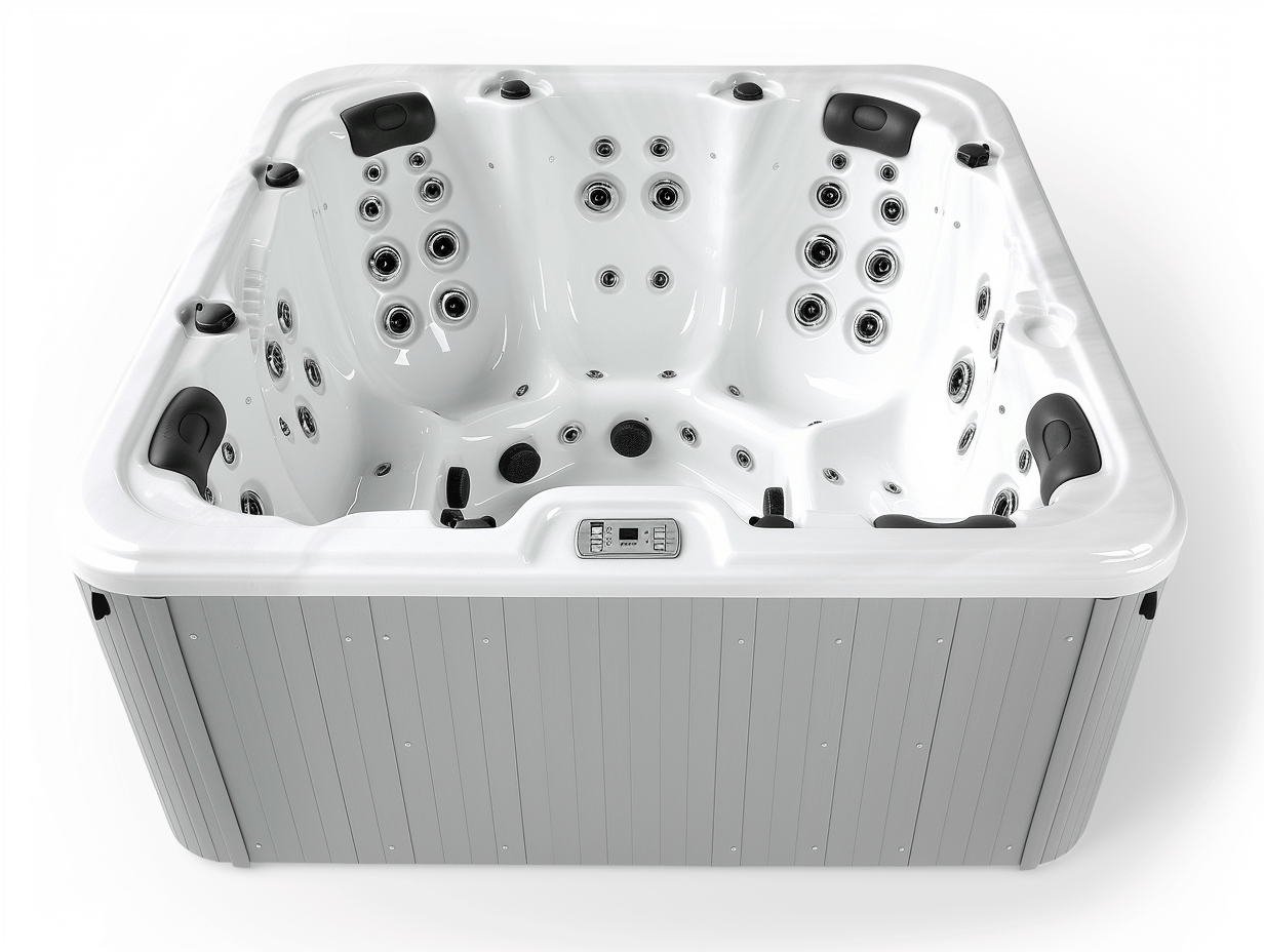 Vasca idromassaggio quadrata 230x220x95 cm - acrilico bianco - con getti idromassaggio multipli e poggiatesta imbottiti