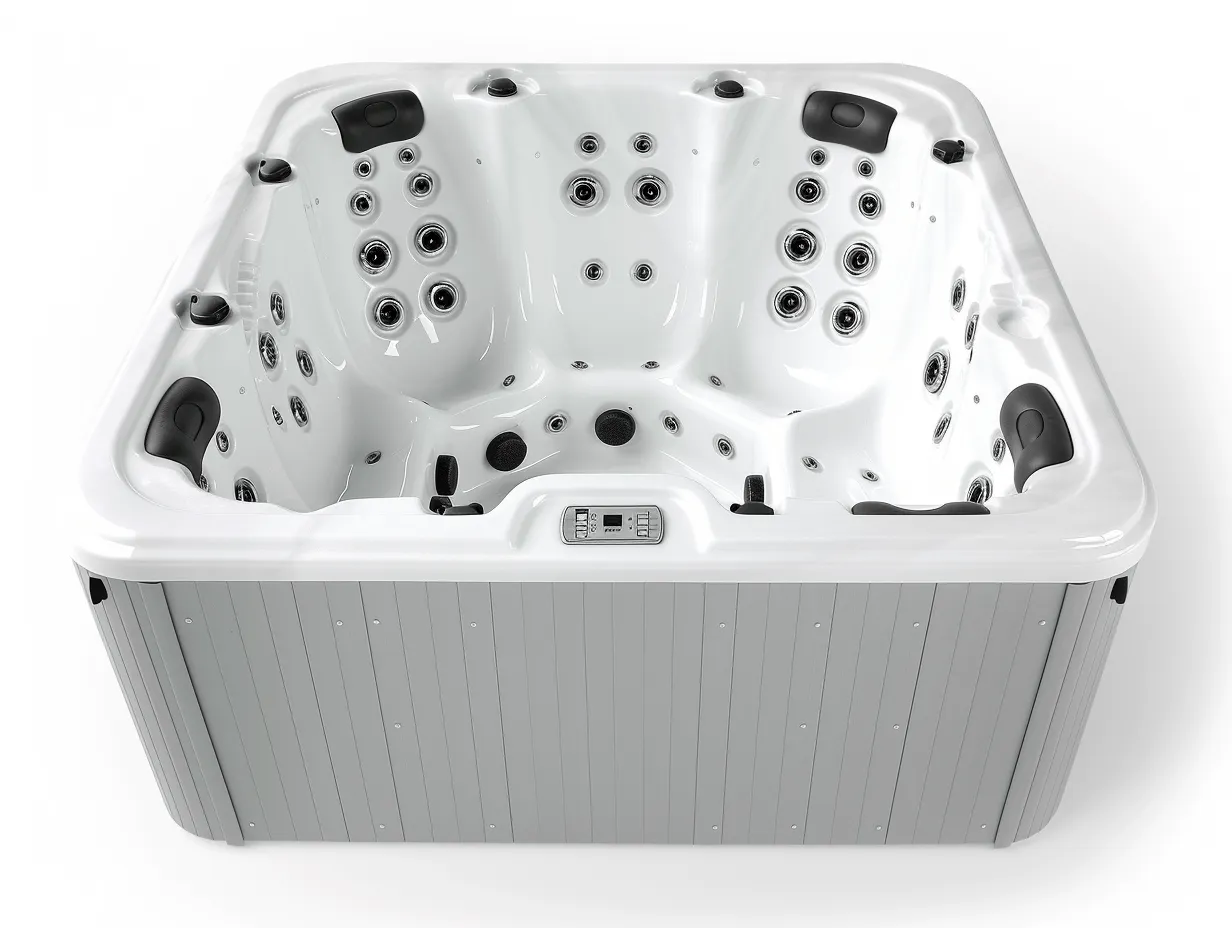 Vasca idromassaggio quadrata 230x220x95 cm - acrilico bianco - con getti idromassaggio multipli e poggiatesta imbottiti