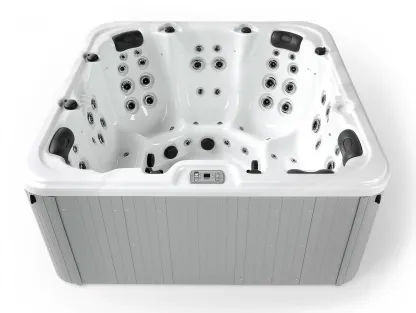 Vasca idromassaggio quadrata 230x220x95 cm - acrilico bianco - con getti idromassaggio multipli e poggiatesta imbottiti