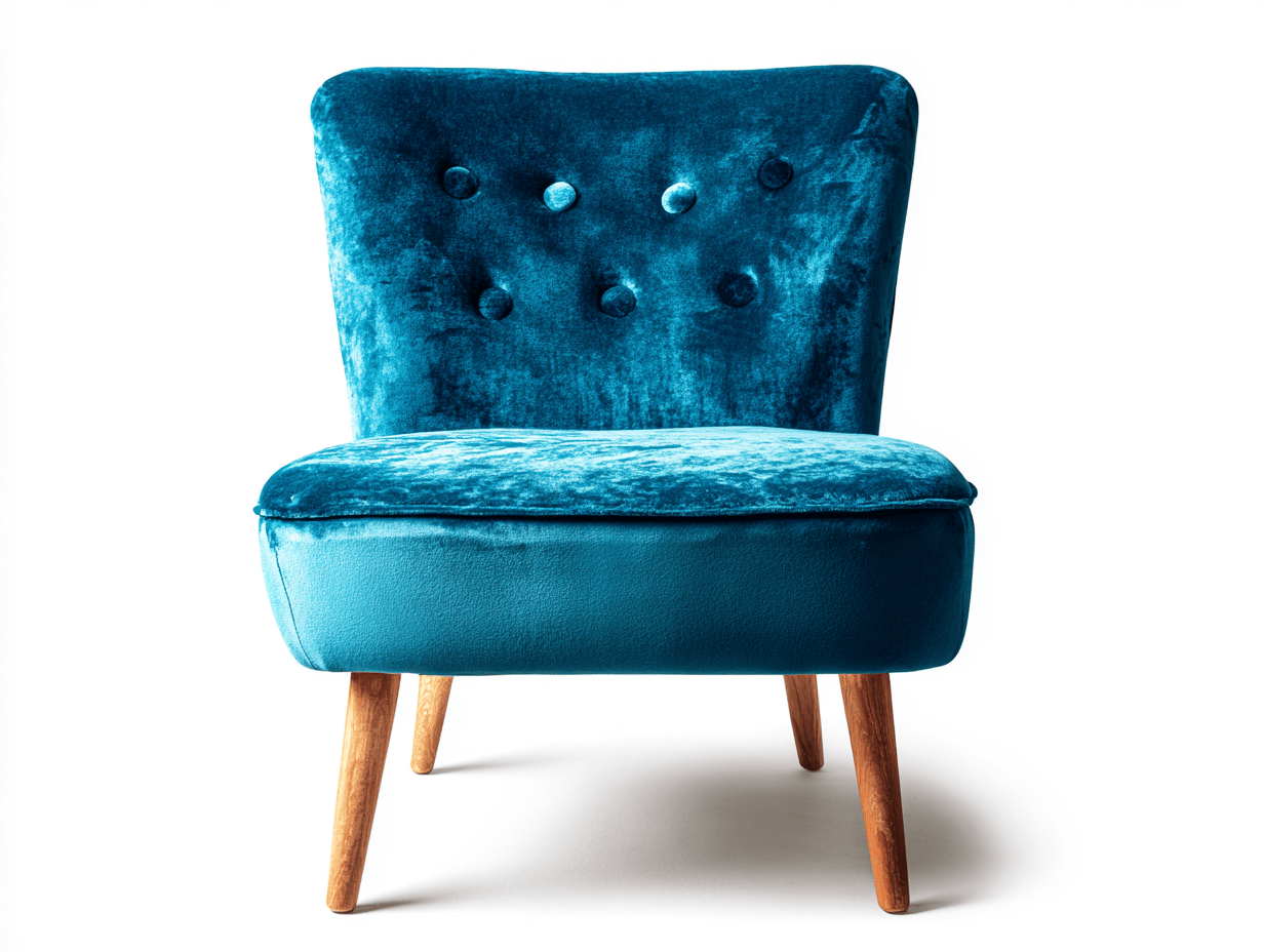 Poltrona imbottita in velluto turchese 78x72x82 cm - gambe in legno naturale - design con bottoni