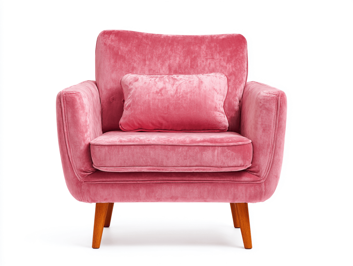 Poltrona imbottita in velluto rosa 92x85x87 cm - gambe in legno scuro - con cuscino decorativo