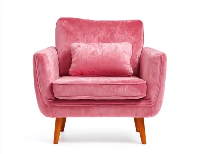 Poltrona imbottita in velluto rosa 92x85x87 cm - gambe in legno scuro - con cuscino decorativo