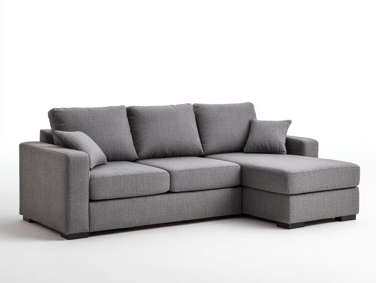 Divano angolare 3 posti in tessuto grigio 250x160x88 cm con chaise longue - cuscini inclusi - design moderno pratico